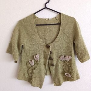 Anthropologie Green Floral Cardigan